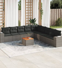 10-tlg. Garten-Sofagarnitur mit Kissen Grau Poly Rattan