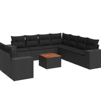 10-tlg. Garten-Sofagarnitur mit Kissen Schwarz Poly Rattan