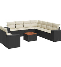 10-tlg. Garten-Sofagarnitur mit Kissen Schwarz Poly Rattan