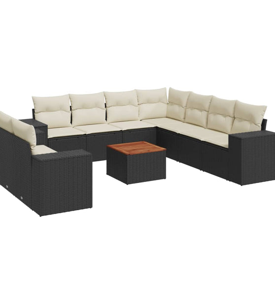 10-tlg. Garten-Sofagarnitur mit Kissen Schwarz Poly Rattan