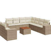 10-tlg. Garten-Sofagarnitur mit Kissen Beige Poly Rattan