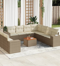 10-tlg. Garten-Sofagarnitur mit Kissen Beige Poly Rattan