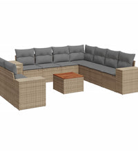 10-tlg. Garten-Sofagarnitur mit Kissen Beige Poly Rattan