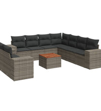 10-tlg. Garten-Sofagarnitur mit Kissen Grau Poly Rattan