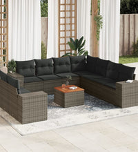 10-tlg. Garten-Sofagarnitur mit Kissen Grau Poly Rattan