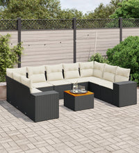 10-tlg. Garten-Sofagarnitur mit Kissen Schwarz Poly Rattan