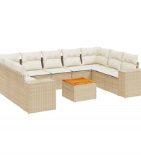 10-tlg. Garten-Sofagarnitur mit Kissen Beige Poly Rattan