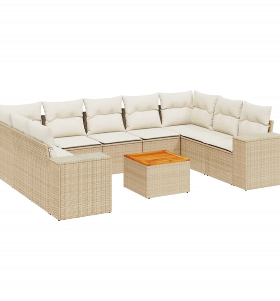 10-tlg. Garten-Sofagarnitur mit Kissen Beige Poly Rattan
