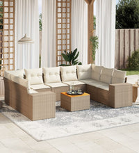 10-tlg. Garten-Sofagarnitur mit Kissen Beige Poly Rattan