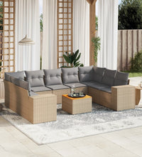 10-tlg. Garten-Sofagarnitur mit Kissen Beige Poly Rattan