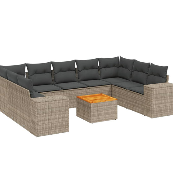 10-tlg. Garten-Sofagarnitur mit Kissen Grau Poly Rattan