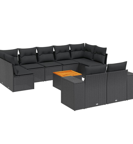 10-tlg. Garten-Sofagarnitur mit Kissen Schwarz Poly Rattan