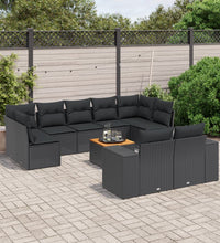 10-tlg. Garten-Sofagarnitur mit Kissen Schwarz Poly Rattan