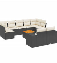 10-tlg. Garten-Sofagarnitur mit Kissen Schwarz Poly Rattan