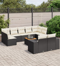 10-tlg. Garten-Sofagarnitur mit Kissen Schwarz Poly Rattan