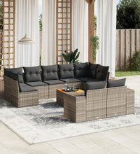 10-tlg. Garten-Sofagarnitur mit Kissen Grau Poly Rattan