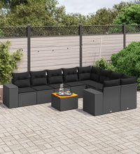 10-tlg. Garten-Sofagarnitur mit Kissen Schwarz Poly Rattan