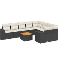 10-tlg. Garten-Sofagarnitur mit Kissen Schwarz Poly Rattan