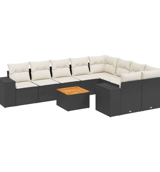 10-tlg. Garten-Sofagarnitur mit Kissen Schwarz Poly Rattan