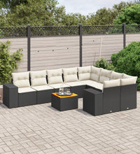 10-tlg. Garten-Sofagarnitur mit Kissen Schwarz Poly Rattan