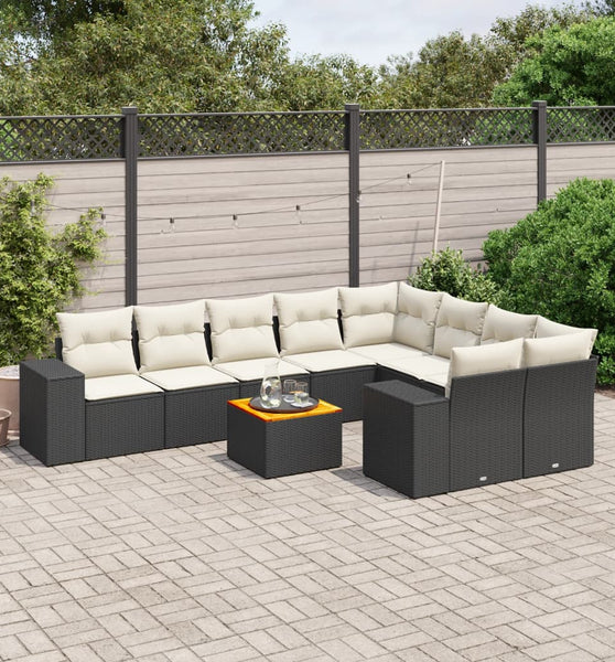 10-tlg. Garten-Sofagarnitur mit Kissen Schwarz Poly Rattan