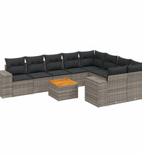 10-tlg. Garten-Sofagarnitur mit Kissen Grau Poly Rattan