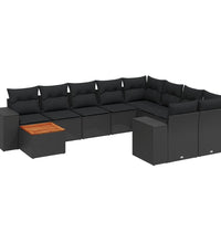 10-tlg. Garten-Sofagarnitur mit Kissen Schwarz Poly Rattan