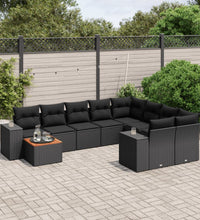 10-tlg. Garten-Sofagarnitur mit Kissen Schwarz Poly Rattan