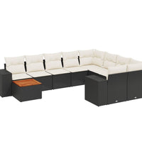 10-tlg. Garten-Sofagarnitur mit Kissen Schwarz Poly Rattan
