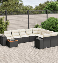 10-tlg. Garten-Sofagarnitur mit Kissen Schwarz Poly Rattan
