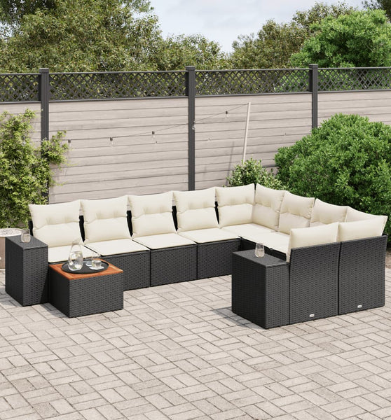 10-tlg. Garten-Sofagarnitur mit Kissen Schwarz Poly Rattan