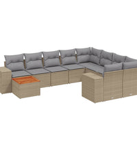 10-tlg. Garten-Sofagarnitur mit Kissen Beige Poly Rattan