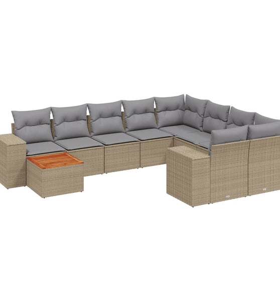 10-tlg. Garten-Sofagarnitur mit Kissen Beige Poly Rattan