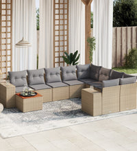 10-tlg. Garten-Sofagarnitur mit Kissen Beige Poly Rattan