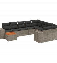 10-tlg. Garten-Sofagarnitur mit Kissen Grau Poly Rattan