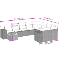 10-tlg. Garten-Sofagarnitur mit Kissen Grau Poly Rattan