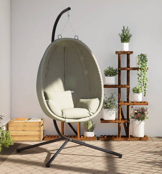 Hängesessel Ei-Design mit Ständer Beige Stoff und Stahl