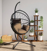 Hängesessel Ei-Design mit Ständer Taupe Rattan und Stahl