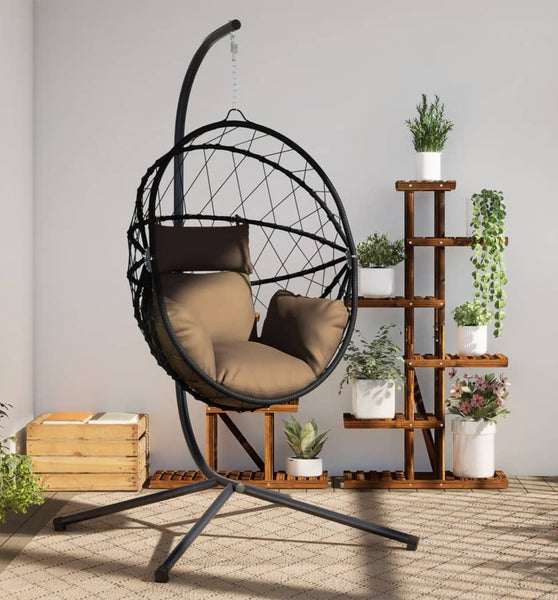 Hängesessel Ei-Design mit Ständer Taupe Rattan und Stahl