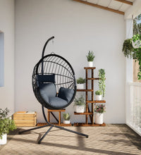 Hängesessel Ei-Design mit Ständer Anthrazit Rattan und Stahl