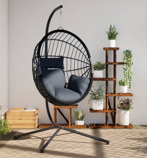 Hängesessel Ei-Design mit Ständer Anthrazit Rattan und Stahl