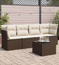 5-tlg. Garten-Sofagarnitur mit Kissen Braun Poly Rattan