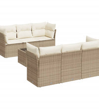 7-tlg. Garten-Sofagarnitur mit Kissen Beige Poly Rattan