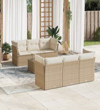 7-tlg. Garten-Sofagarnitur mit Kissen Beige Poly Rattan