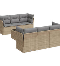 7-tlg. Garten-Sofagarnitur mit Kissen Beige Poly Rattan