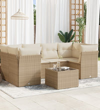 7-tlg. Garten-Sofagarnitur mit Kissen Beige Poly Rattan