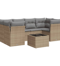7-tlg. Garten-Sofagarnitur mit Kissen Beige Poly Rattan