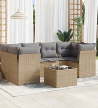7-tlg. Garten-Sofagarnitur mit Kissen Beige Poly Rattan