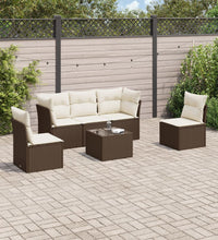 6-tlg. Garten-Sofagarnitur mit Kissen Braun Poly Rattan