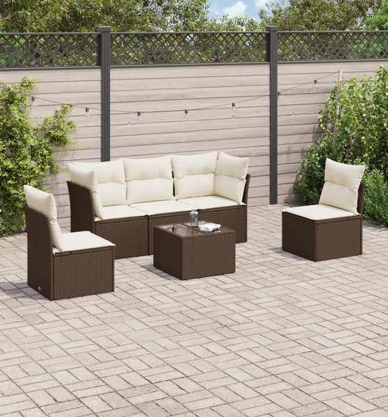 6-tlg. Garten-Sofagarnitur mit Kissen Braun Poly Rattan